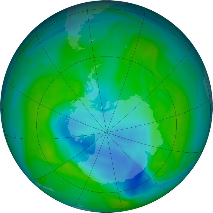 Antarctic ozone map for 20 December 2007